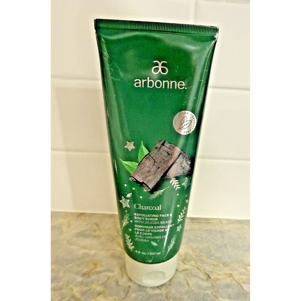 Arbonne Charcoal Exfoliating Face Body Scrub Jojoba Beads 8oz / 237mL New Sealed